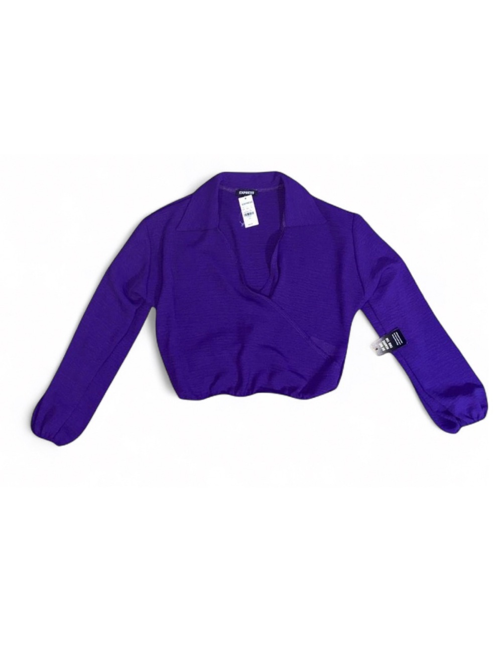 Express Purple Cropped Wrap V-Neck Long Sleeve Top NWT